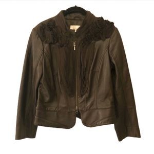 Teri Jon Sportswear Leather Bomber Jacket